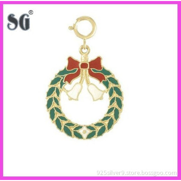 Newest product Christmas wreath symbol sterling silver charm with colorful enamel